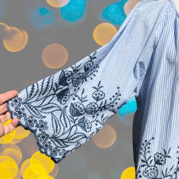 SOLD Swim Cover Up Wide Sleeve Embroidered Striped NWT - Picture 2 of 9